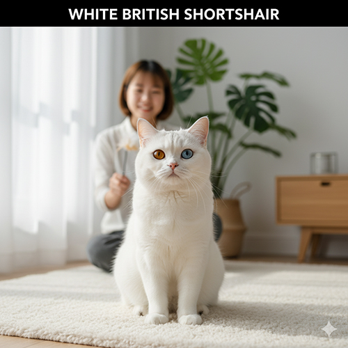 Mèo Anh lông ngắn màu trắng với đôi mắt odd-eye xanh và vàng hiếm gặp