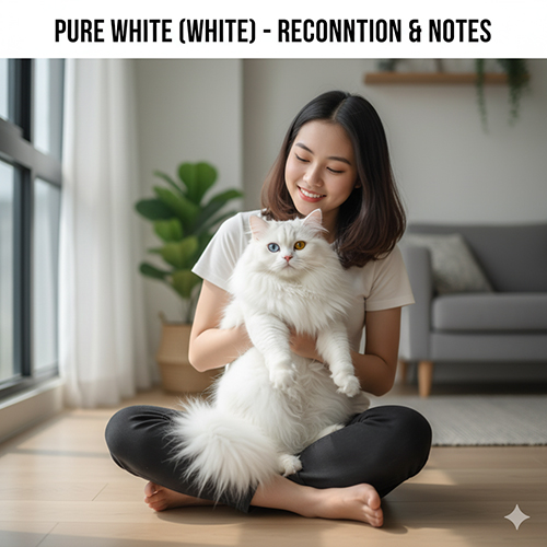 Cô gái trẻ ngồi bên cửa sổ ôm mèo Anh trắng thuần lông dài, đôi mắt hai màu nổi bật trong ánh sáng tự nhiên