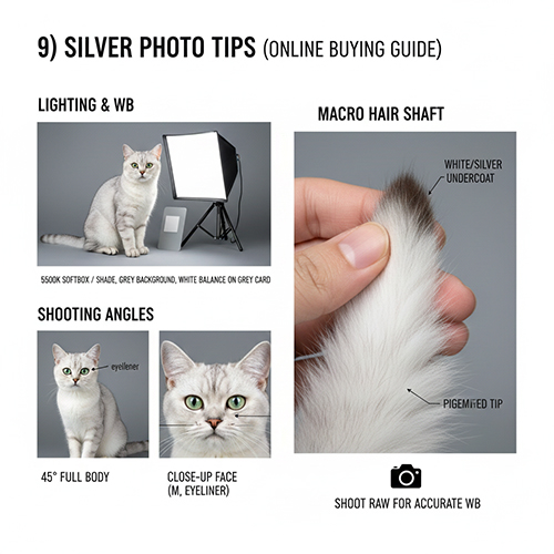 Mẹo chụp ảnh mèo Silver đúng tông bạc khi mua online