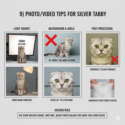 Mẹo chụp ảnh và quay video mèo silver tabby giúp nền bạc sáng và hoa văn vằn nổi bật