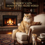 Mèo Golden lông vàng ánh mật ong ngồi trong không gian ấm cúng sang trọng