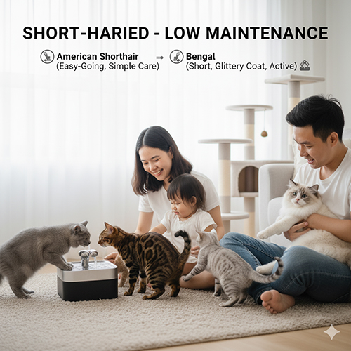 Nhóm mèo lông ngắn dễ chăm, ít rụng lông, phù hợp người bận rộn