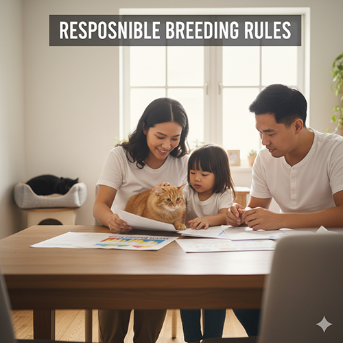 Gia đình nhỏ vui vẻ bên mèo cái đang mang thai, cùng xem tài liệu hướng dẫn chăm sóc mèo trong thai kỳ