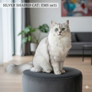 Mèo Silver Shaded ns11 lông bạc sáng, mắt xanh nổi bật, dáng ngồi thanh lịch