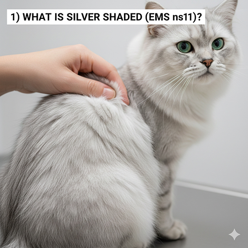 Soi sợi lông mèo Silver Shaded ns11 thấy gốc trắng bạc và lớp màu đen phủ nửa sợi