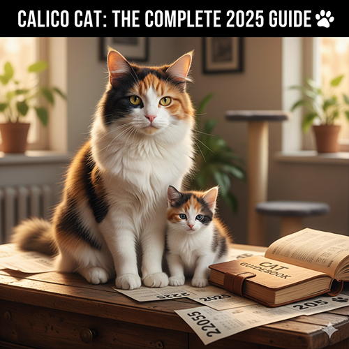 Mèo tam thể calico trưởng thành và mèo con với bộ lông ba màu đặc trưng