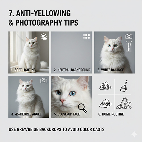 Mẹo chống ố vàng lông mèo trắng và kỹ thuật chụp ảnh giữ màu trắng chuẩn