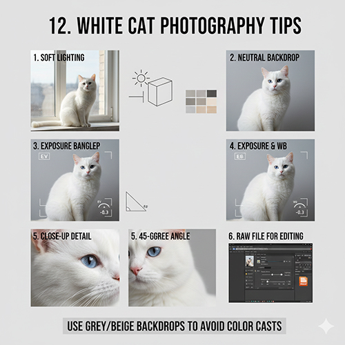 Hướng dẫn chụp ảnh và quay video mèo trắng để giữ màu trắng ngọc tự nhiên