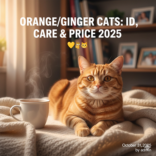 Mèo vàng orange ginger đang nằm trên giường cạnh ly cà phê buổi sáng