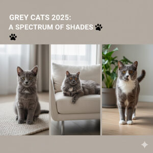 Mèo xám với nhiều sắc độ lông khác nhau, minh họa nhận diện màu và cách chăm sóc đúng