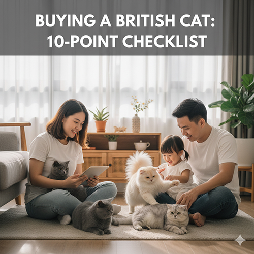 Gia đình xem checklist 10 điểm trước khi mua mèo Anh tại nhà, hình ảnh minh họa cho bài viết hướng dẫn tránh rủi ro khi mua mèo Anh trên chợ tốt