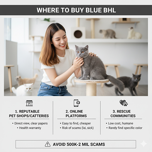 Cô gái trẻ vui vẻ bế chú mèo Anh lông dài xám trong trại mèo, minh họa nơi mua mèo British Longhair uy tín và an toàn