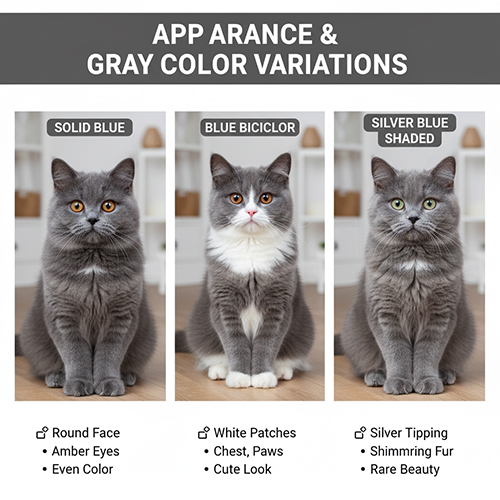 Ba chú mèo Anh lông dài màu xám với các biến thể: xám xanh, xám trắng và xám bạc hiếm, đại diện cho vẻ đẹp đa dạng của giống ALD