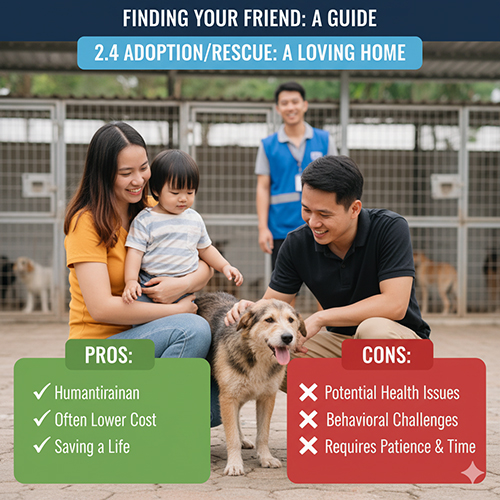 Gia đình và bé nhỏ vuốt ve chú chó được cứu hộ trong khu nuôi tạm, minh họa cho bài viết “Nhận nuôi – cứu hộ (Adoption/Rescue) – ưu nhược điểm & lưu ý khi nhận chó”