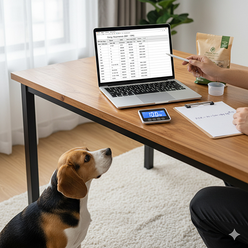 Người chủ tính nhu cầu năng lượng cho chó bằng công thức RER và MER trên máy tính