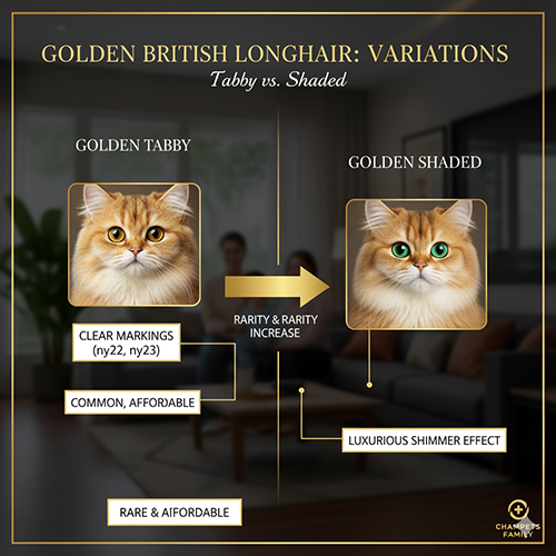 Phân biệt mèo Anh lông dài Golden tabby và Golden shaded qua hoa văn và độ hiếm