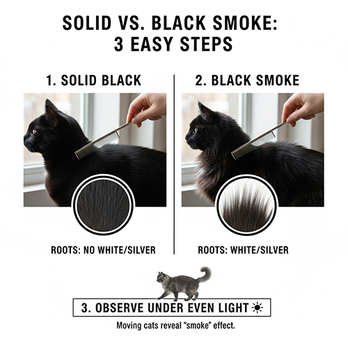 Hướng dẫn phân biệt mèo đen solid và mèo đen khói black smoke bằng cách vạch lông quan sát gốc sợi