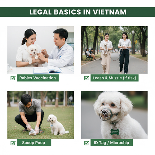 Pháp lý cơ bản khi nuôi chó ở Việt Nam – quy định tiêm phòng, dắt dây, rọ mõm và trách nhiệm người nuôi