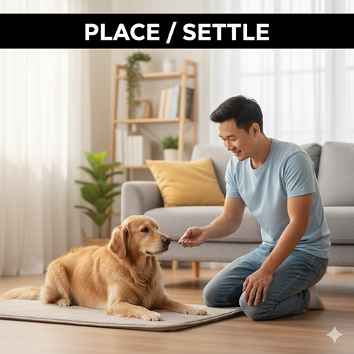 Bài tập Place/Settle – dạy chó vào thảm và nằm yên thư giãn trong nhà