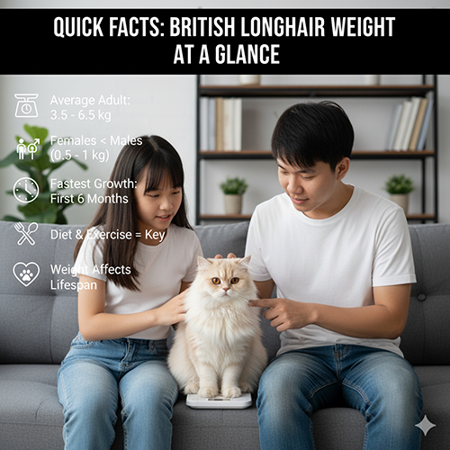 Cặp đôi trẻ cân mèo Anh lông dài trên cân điện tử, minh họa các thông tin nhanh về cân nặng trung bình của mèo ALD.