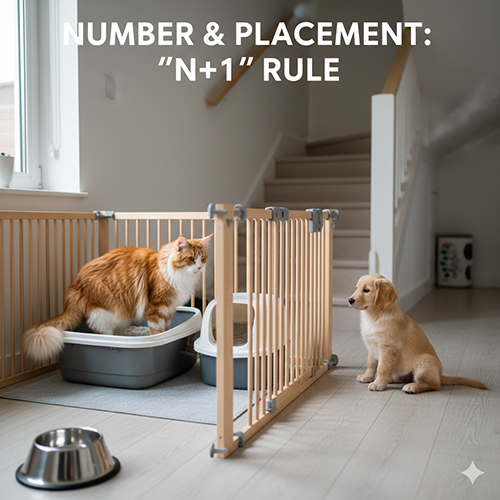 Quy tắc n cộng 1 khi bố trí số lượng và vị trí khay cát cho mèo trong nhà