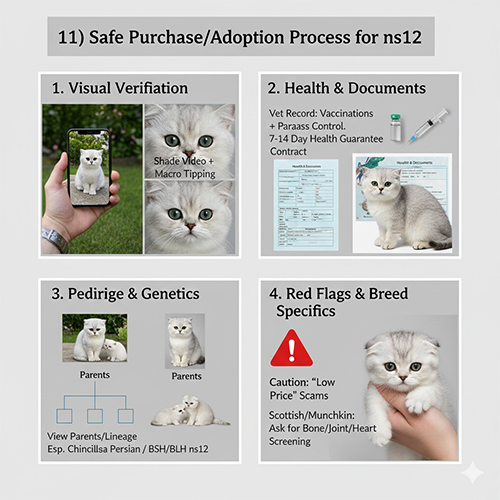 Quy trình mua và nhận nuôi mèo Silver Chinchilla ns12 an toàn với kiểm tra hình ảnh, hồ sơ và phả hệ