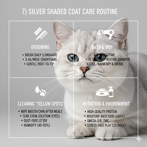Routine chăm sóc lông bạc cho mèo Silver Shaded ns11 giúp giữ màu sáng và sạch