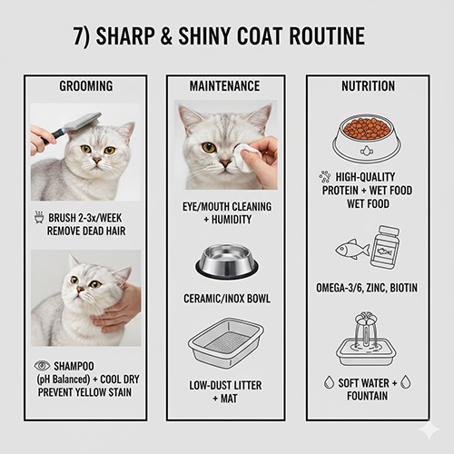 Quy trình chăm sóc giúp mèo silver tabby giữ nền bạc sáng và viền vằn sắc nét lâu dài