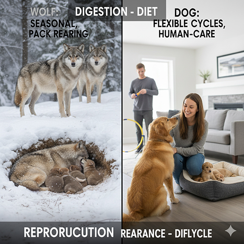 So sánh sinh sản và vòng đời giữa chó và sói xám – chu kỳ và hành vi nuôi con