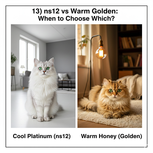 So sánh mèo Silver Chinchilla ns12 tông bạch kim mát với mèo Golden tông ấm mật ong