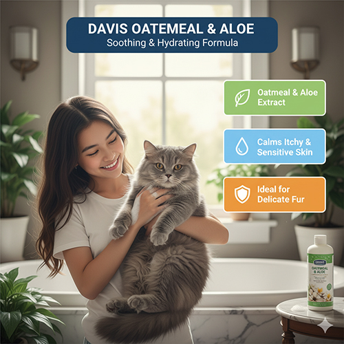 Sữa tắm Davis Oatmeal & Aloe cho mèo Anh lông dài giúp làm dịu và dưỡng ẩm cho da nhạy cảm