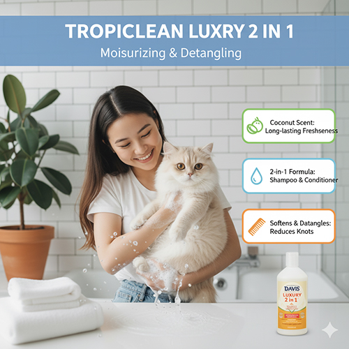 Sữa tắm TropiClean Luxury 2 in 1 cho mèo Anh lông dài giúp dưỡng ẩm, giảm rối và giữ hương thơm tự nhiên