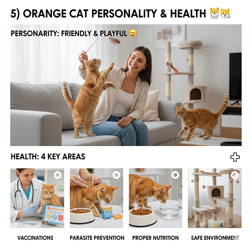 Mèo cam chơi đùa thân thiện với người và hình ảnh minh họa chăm sóc sức khỏe mèo cam