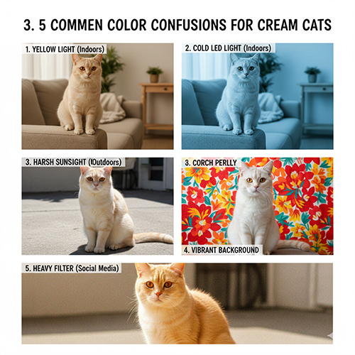 Năm tình huống ánh sáng và bối cảnh khiến mèo màu kem dễ bị nhầm sang cam hoặc vàng khi chụp ảnh