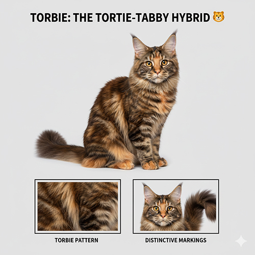 mèo torbie ngồi trên nền xám với cận cảnh hoa văn vằn tabby chồng lên nền đồi mồi