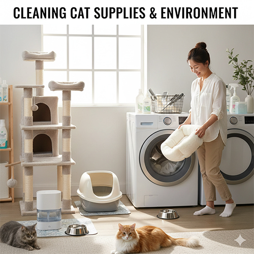 Vệ sinh đồ dùng giường nằm và môi trường sống cho mèo giúp nhà sạch mùi và hạn chế vi khuẩn