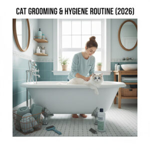 Vệ sinh và grooming cho mèo tại nhà gồm tắm chải lông chăm sóc mắt tai răng và móng
