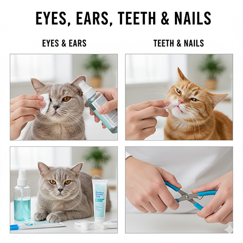 Vệ sinh mắt tai răng và cắt móng cho mèo đúng cách tại nhà bằng dụng cụ chuyên dụng