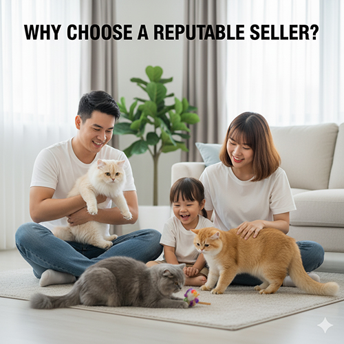 Gia đình hạnh phúc chơi với mèo Anh lông ngắn và lông dài trong phòng khách, thể hiện lý do nên chọn nơi bán mèo uy tín để đảm bảo sức khỏe và nguồn gốc