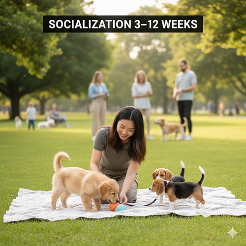 Xã hội hoá chó con 3–12 tuần – giai đoạn “cửa sổ vàng” phát triển hành vi tích cực