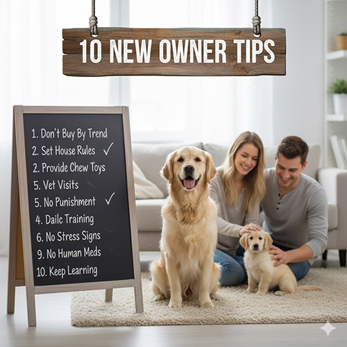 Gia đình chăm chó Golden con và Golden trưởng thành bên bảng 10 lưu ý cho người mới nuôi