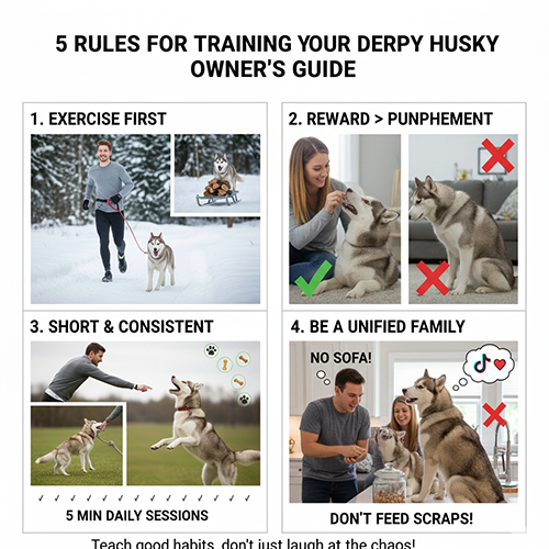 Infographic 5 nguyên tắc huấn luyện chó Husky ngáo giúp giảm quậy và hình thành thói quen tốt