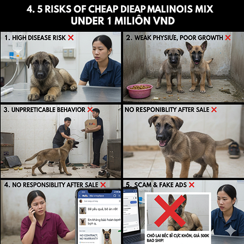 Ảnh minh họa 5 rủi ro lớn khi mua chó lai Béc Bỉ giá rẻ dưới 1 triệu: bệnh truyền nhiễm, thể trạng yếu, hành vi khó đoán, không bảo hành, lừa đảo