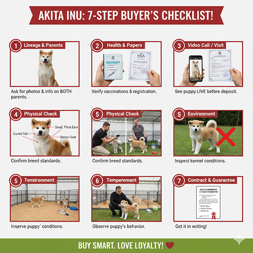 Checklist 7 bước kiểm tra chó Akita thuần chủng trước khi đặt cọc, từ xem bố mẹ, giấy tờ đến thần thái và môi trường nuôi