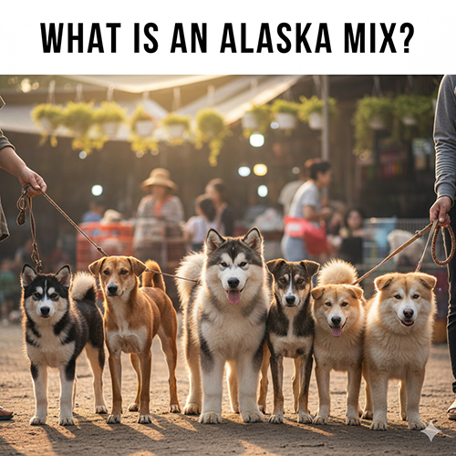 Nhóm chó Alaska lai chó cỏ Việt Nam đứng cạnh nhau, ngoại hình đa dạng, dễ nhầm với Alaska thuần