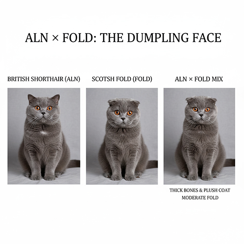 so sánh mèo aln british shorthair, scottish fold và aln lai fold tông xám xám xanh để nhận diện form mặt bánh bao khung xương dày
