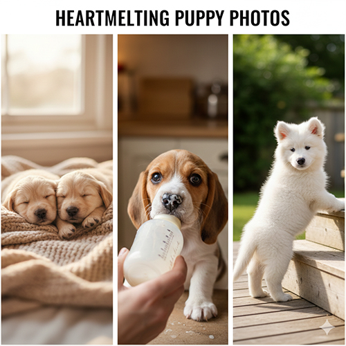 Bộ ảnh chó con đáng yêu với khoảnh khắc ngủ cạnh nhau, bú sữa và tập leo bậc thềm