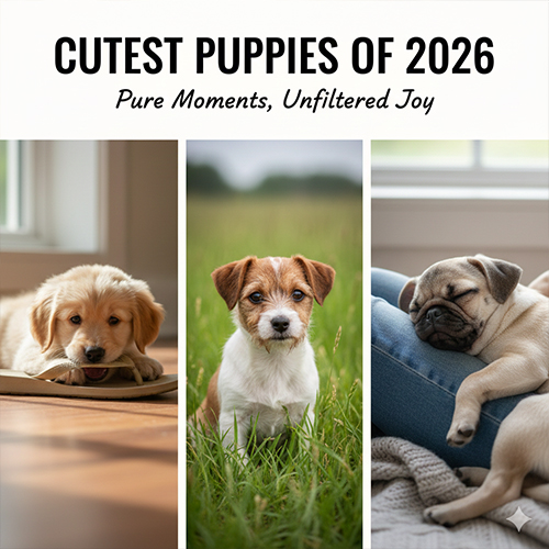 Bộ ảnh chó con dễ thương với nhiều khoảnh khắc tự nhiên như ngủ, ngồi trên cỏ và nằm trong nhà