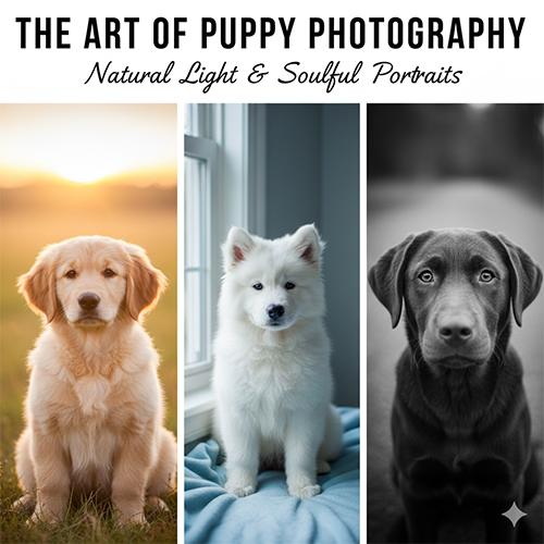 Ảnh chó con đẹp chụp dưới ánh sáng tự nhiên với các phong cách tone ấm, tone lạnh và đen trắng