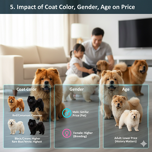 Ảnh hưởng của màu lông, giới tính và độ tuổi tới giá chó Chow Chow